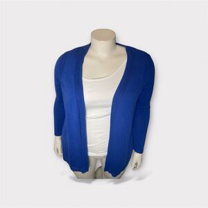 Talbots Women’s Cardigan 1X Blue Open Front Knit Classic Minimalist Career